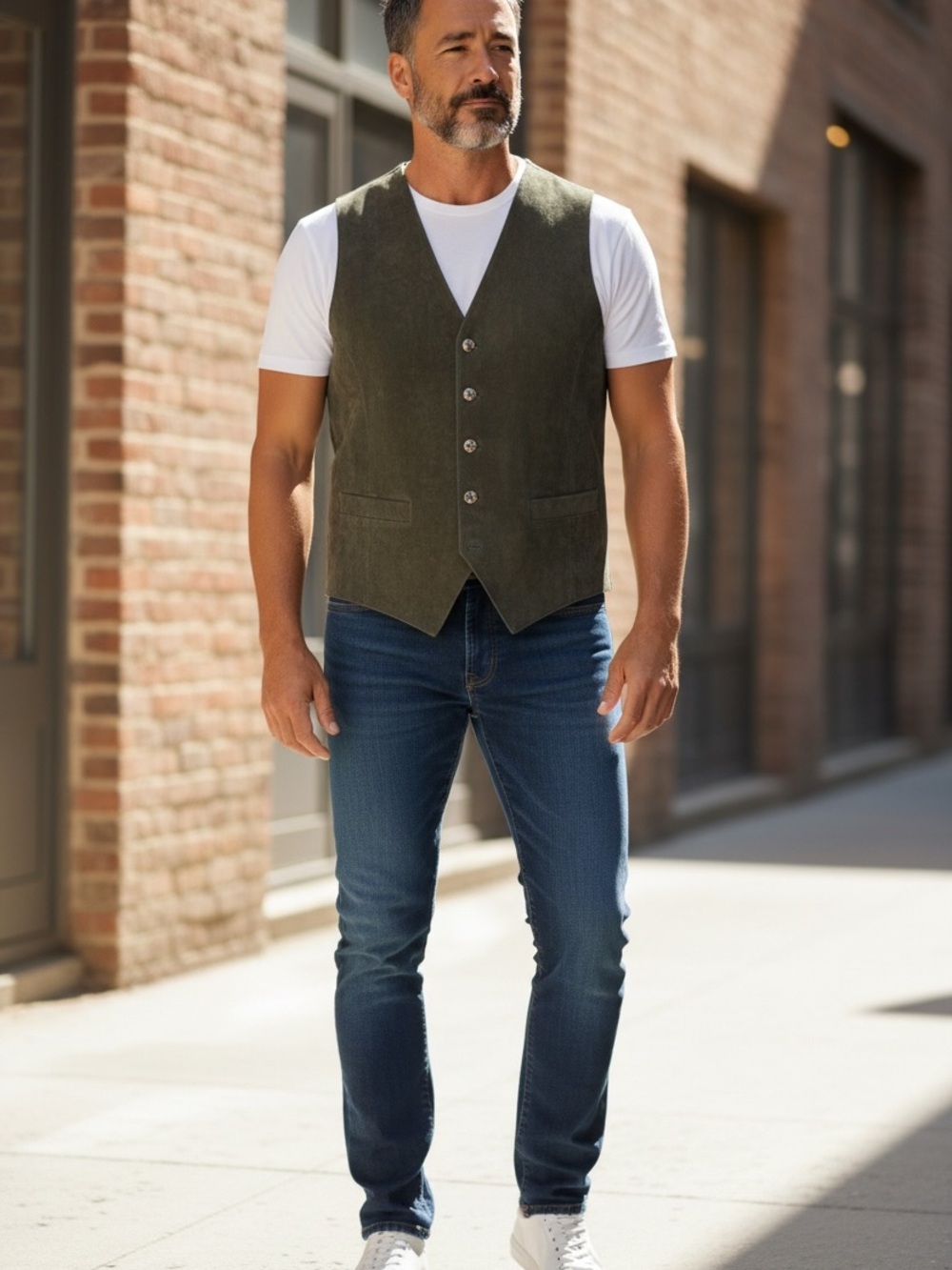 John Ashford Olive Green Men's suede Vest
